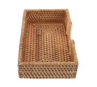 COMPUKAS Woven Rattan Tissue Case with Anti-Slip Base Rectangular Napkin Holder for Kitchen and Bathroom Handcrafted French Nordic Style Organizer Vintage Guest Towel Storage Box
