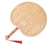 COMPUKAS Woven Wheat Straw Handheld Fan Lightweight Summer Cooling Fan with Delicate Craftsmanship and Decorative Design for Wedding Beach Bedroom Office Use