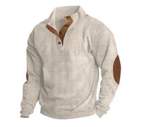 compulsoryking Mens Button Vintage Sweatshirt Leisure Long Sleeve Stand Collar Loose Fit Pullover Classic Solid Color Sweater, Apricot, Large