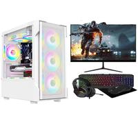 Computek Gaming PC Bundle, AMD Ryzen 5 4500, GTX 3050 6GB Graphics, 16GB RAM, 256GB SSD + 1TB HDD, 500W 80+ PSU, WiFi, Windows 11, White 6 Fan RGB Case, 22" Monitor, High Performance