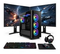 Computek Intel i7 Gaming PC Tower Complete Set: RTX 3050 6GB GPU, 16GB RAM, 256GB SSD + 1TB HDD, Dual 22-Inch Displays, RGB Lights, WiFi, Win 11, Ready to Play Gaming Desktop Kit