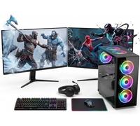 Computek RGB Gaming PC Bundle: Intel Core i7, RTX 3050 6GB, 16GB RAM, 256GB SSD + 1TB HDD. Includes Dual 22" Monitors, WiFi, & Win 11. The ultimate plug-and-play setup