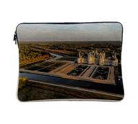 Computer and Tablet Case Linen Look Aerial View Chateau de Chambord Renaissance Garden 10 Inches Protective Laptop Sleeve Printed in France