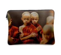 Computer and Tablet Case Linen Look - Children Buddhist Thailand Prayer Monks - 10 Inches Protective Laptop Sleeve Printed in France