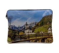 Computer and Tablet Case Linen Look Church by a Stream in the Mountain 14-15 Inches Protective Laptop Sleeve Printed in France