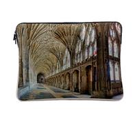Computer and Tablet Case Linen Look - Corridors of the Gloucester Cathedral Stained Glass Bas-Relief - 12-13 Inches Protective Laptop Sleeve Printed in France