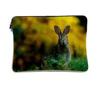 Computer and Tablet Case Linen Look Cute Rabbit in a Meadow Nature Photo Wild Animals - 12-13 Inches Protective Laptop Sleeve Printed in France