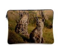 Computer and Tablet Case Linen Look - Cute Young Hyenas Relax Savannah Wild Animals - 10 Inches Protective Laptop Sleeve Printed in France