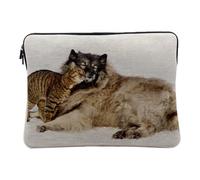 Computer and Tablet Case Linen Look - Dog and Cat in the Snow - Cute Best Friends - 12-13 Inches Protective Laptop Sleeve Printed in France