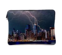 Computer and Tablet Case Linen Look - Eclairs Strike New York USA Storm Manhattan - 14-15 Inches Protective Laptop Sleeve Printed in France