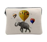 Computer and Tablet Case Linen Look - Elephant Flying Flying Balloon Collage Art Surrealism - 14-15 Inches Protective Laptop Sleeve Printed in France