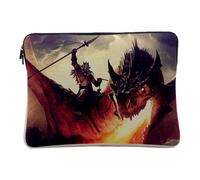 Computer and Tablet Case Linen Look Fantasy Fire Spit Dragon Knight 14-15 Inches Laptop Sleeve Printed in France