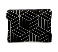 Computer and Tablet Case Linen Look Geometric Cube Design Black and White Monochrome Shape - 12-13 Inches Protective Laptop Sleeve Printed in France