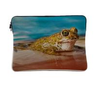 Computer and Tablet Case Linen Look - Green Toad in a Cute Wild Animal Swimming Pool - 10 Inches Protective Laptop Sleeve Printed in France