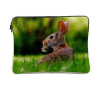 Computer and Tablet Case Linen Look - Hare Eats Flowers Cute Nature Photo Wild Animals - 12-13 Inches Protective Laptop Sleeve Printed in France