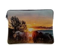 Computer and Tablet Case Linen Look Horses Bush Before the Sunset 14-15 Inches Protective Laptop Sleeve Printed in France