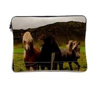 Computer and Tablet Case Linen Look - Horses frolicking in the Pres Nature Fields - 12-13 Inches Protective Laptop Sleeve Printed in France