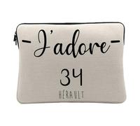 Computer and Tablet Case Linen Look - J'adore 34 Herault Department France Region Montpellier - 10 Inches Protective Laptop Sleeve Printed in France