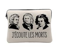 Computer and Tablet Case Linen Look - J'écoute Les Morts Bach Mozart Beethoven Classical Composer Music - 14-15 Inches Protective Laptop Sleeve Printed in France