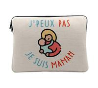 Computer and Tablet Case Linen Look - J'Peux Pas Je suis Maman Mother Child Baby - 10 Inches Protective Laptop Sleeve Printed in France
