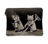 Computer and Tablet Case Linen Look - Kittens Dressed as a Gardener Photo Retro Cute - 14-15 Inches Protective Laptop Sleeve Printed in France