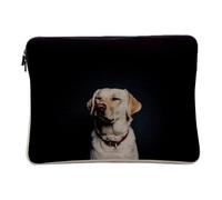 Computer and Tablet Case Linen Look - Labrador Dog Sand Happy Calm Smile Pose Sage Black Background - 10 Inches Protective Laptop Sleeve Printed in France