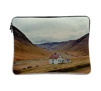 Computer and Tablet Case Linen Look - Landscapes Small Farm in the Hollow of the Mountains - 12-13 Inches Protective Laptop Sleeve Printed in France