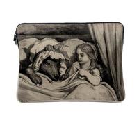 Computer and Tablet Case Linen Look - Little Red Riding Hood Tale Gustave Golden Illustration Engraving - 14-15 Inches Protective Laptop Sleeve Printed in France