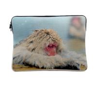 Computer and Tablet Case Linen Look - Macaque Spring Hot Water Japan Animals Jigokudani - 10 Inches Laptop Protective Pouch Printed in France