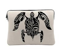 Computer and Tablet Case Linen Look - Modern Maori Turtle Tattoo New Zealand Tribal Art - 12-13 Inches Protective Laptop Sleeve Printed in France