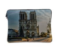 Computer and Tablet Case Linen Look Paris Cathedrale Notre Dame Building Middle Ages - 14-15 Inches Protective Laptop Sleeve Printed in France