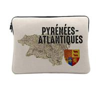 Computer and Tablet Case Linen Look Pyrénées Atlantiques 64 Pau Department Old Rare Map - 14-15 Inches Protective Laptop Sleeve Printed in France