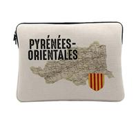 Computer and Tablet Case Linen Look - Pyrénées Orientales 66 Department Perpignan Old Map - 14-15 Inches Protective Laptop Sleeve Printed in France