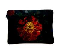 Computer and Tablet Case Linen Look - Red and Gold Flower Tagete Patula Orion Botanical Plant - 10 Inches Protective Laptop Sleeve Printed in France