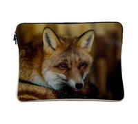 Computer and Tablet Case Linen Look - Red Fox Awakening Wildlife Animals - 10 Inches Protective Laptop Sleeve Printed in France