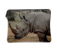 Computer and Tablet Case Linen Look - Rhinoceros White Wildlife Savannah Africa - 10 Inches Protective Laptop Sleeve Printed in France
