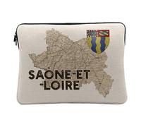 Computer and Tablet Case Linen Look - Saone et Loire 71 Macon Department Antique Map - 10 Inches Protective Laptop Sleeve Printed in France