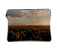 Computer and Tablet Case Linen Look - Sun Rises on a Sunflower Field - 14-15 Inches Protective Laptop Sleeve Printed in France