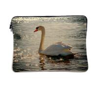 Computer and Tablet Case Linen Look Swan on a Lake Reflection Light Sun Photo Nature 14-15 Inches Protective Laptop Sleeve Printed in France