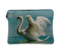 Computer and Tablet Case Linen Look Swan Takes Its Flight on a Lake Wild Life 10 Inches Protective Laptop Sleeve Printed in France