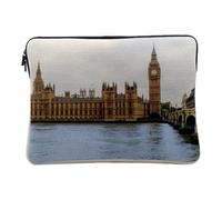 Computer and Tablet Case Linen Look - The Thames Front Big Ben London England Westminster - 14-15 Inches Protective Laptop Sleeve Printed in France