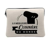 Computer and Tablet Case Linen Look - The World's Best Cook in the World Mom Family Kitchen Chef Restaurant - 14-15 Inches Protective Laptop Sleeve Printed in France