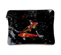 Computer and Tablet Case Linen Look Three Koi Carp in Black Waters Lake Japan - 14-15 Inches Protective Laptop Sleeve Printed in France