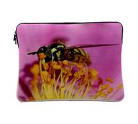 Computer and Tablet Case Linen Look Wasp on Pistils of Flowers Yellow and Pink Nature Animals - 12-13 Inches Protective Laptop Sleeve Printed in France