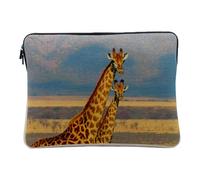 Computer and Tablet Cover Linen Look - Giraffes in the Savannah Wild Animals Africa - 10 Inches Protective Laptop Sleeve Printed in France