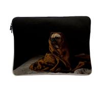Computer and Tablet Cover Linen Look - Small Pug Dog Wrapped in a Sad Cute Cute Cute Animal Cover - 14-15 Inches Protective Laptop Sleeve Printed in France