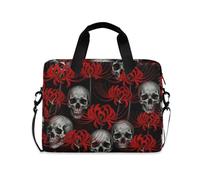 Computer Cases for Laptop Portable Crossbody Messenger with Handle and Shoulder Strap 15.6 inch Carrying Bag with Zipper Red Spider Lily Flower Skull