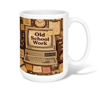 Computer Ceramic Coffee Mug, Retro Vintage Clock Sticky Notes None Brown Novelty Tea Mug with Handle Ideal for Friends Family Lovers Eldership Senior Co-Worker 15 Oz
