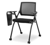 Computer Chair, Foldable Office Chair with Right Hand Flip Tablet Arm, Wheeled Writing Board Conference Training Chair with Breathable Mesh Backrest and Padded Seat, Suitable for Office Meetings, Conf