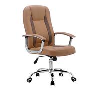 Computer Chair High Back Leather Gaming Chair Fixed Armrest Computer Desk Chair Height Adjustable Task Executive Computer Chair for Office Study,Blue (Brown)